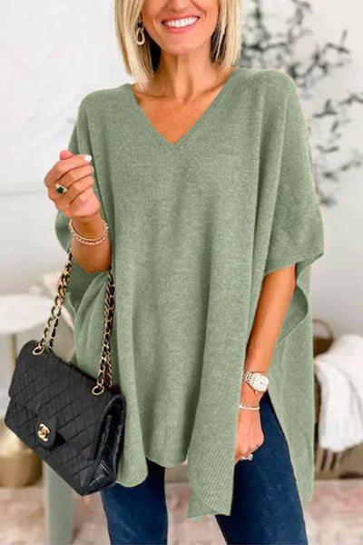 Ruby - schlichter Poncho-Pullover mit V-Ausschnitt, elegante, lockere Passform