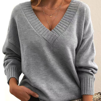 Idarim | Damen Winter V-Ausschnitt Gestrickt Pullover | Warme