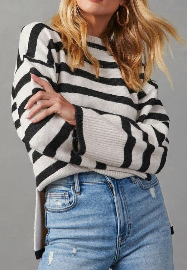 Steff - eleganter trendiger gestreifter Langarmpullover