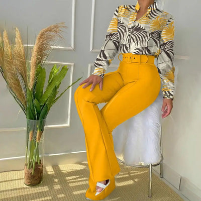 Amna - Weite Schlaghosen mit passender Bluse mit Blumenmuster