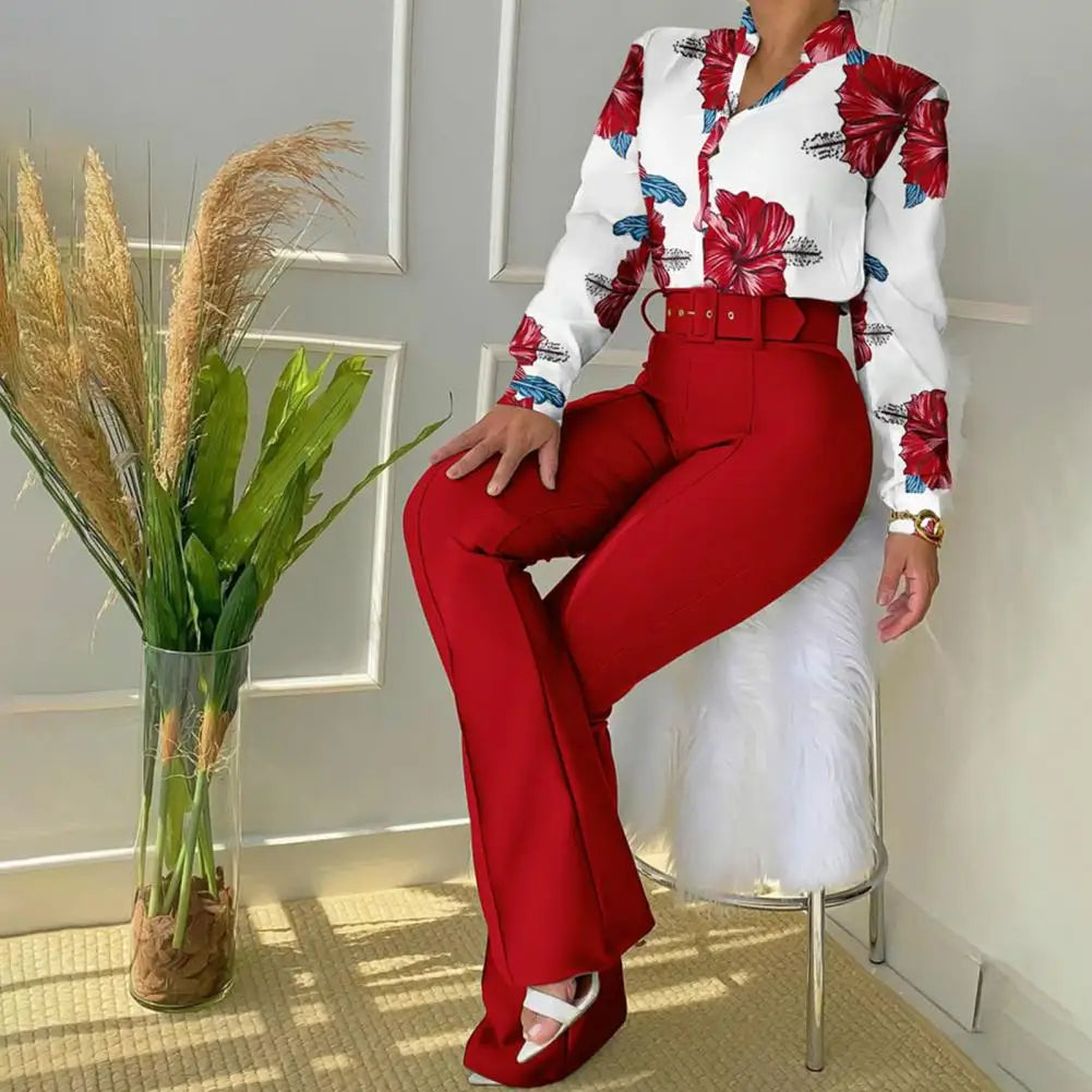 Amna - Weite Schlaghosen mit passender Bluse mit Blumenmuster