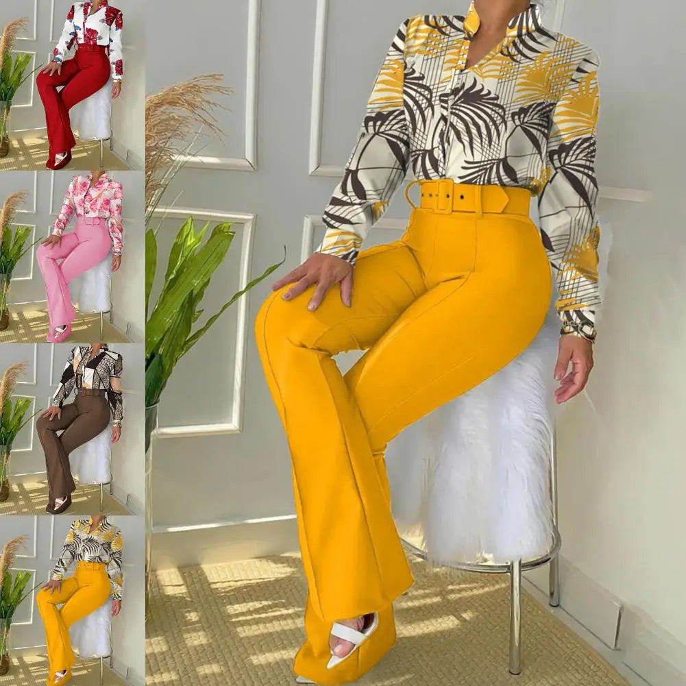 Amna - Weite Schlaghosen mit passender Bluse mit Blumenmuster
