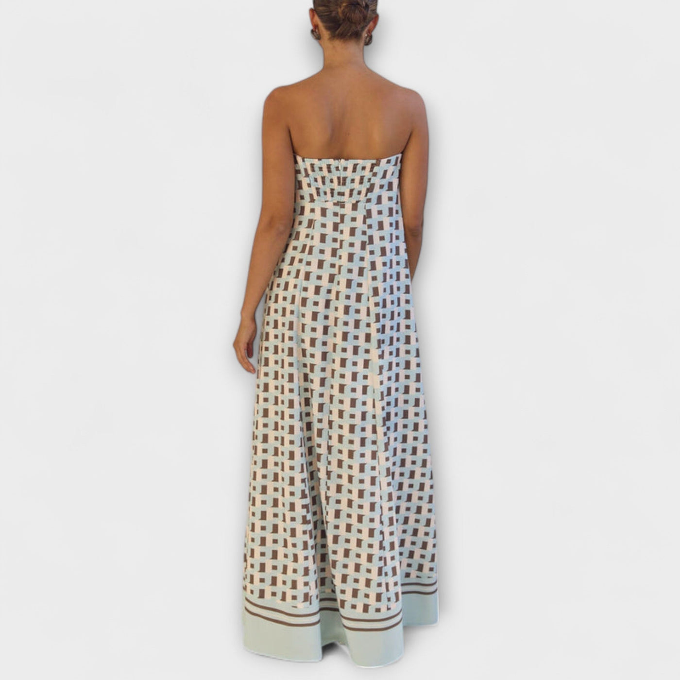 Hazel - Einzigartiges Off-Shoulder-Maxi-Kleid mit geometrischem Design