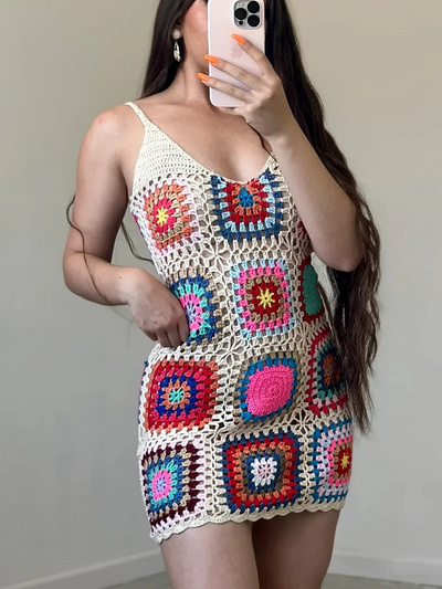 Sky - Netzstrick-Cami-Kleid mit Patchwork