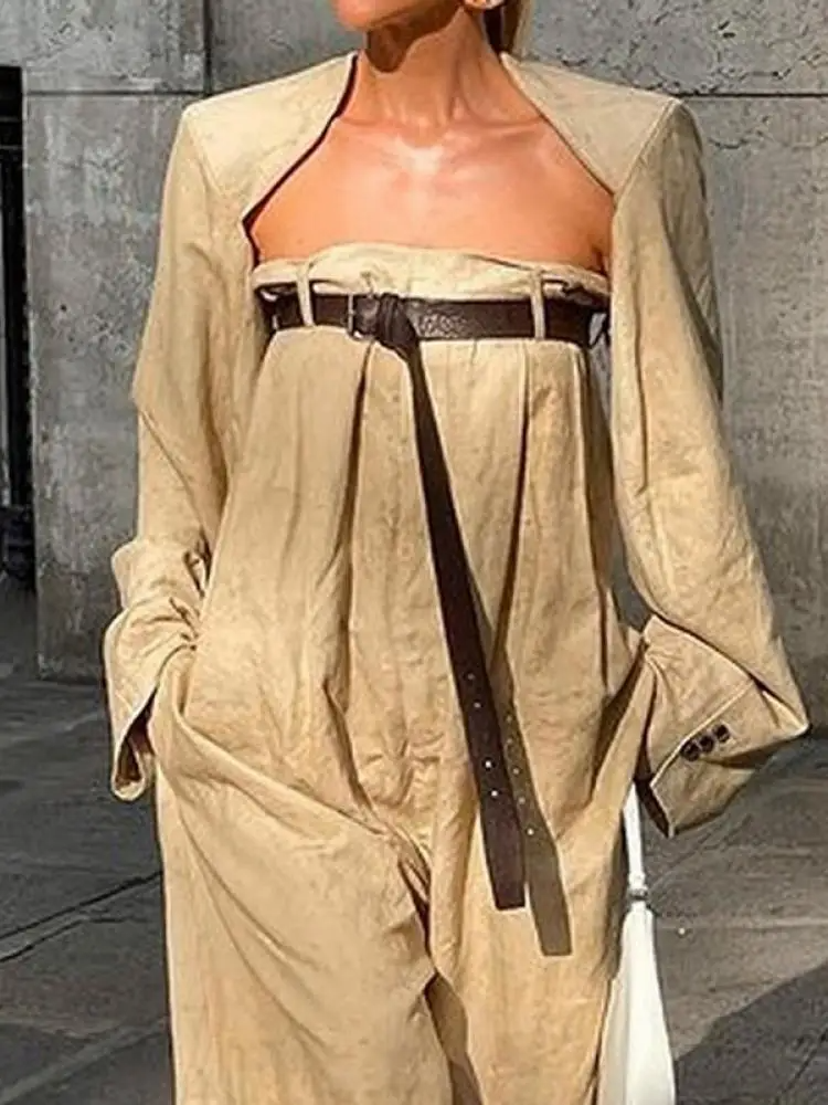 Yezzy - neue Damenmode Jumpsuits ohne Kragen und lange Ärmel