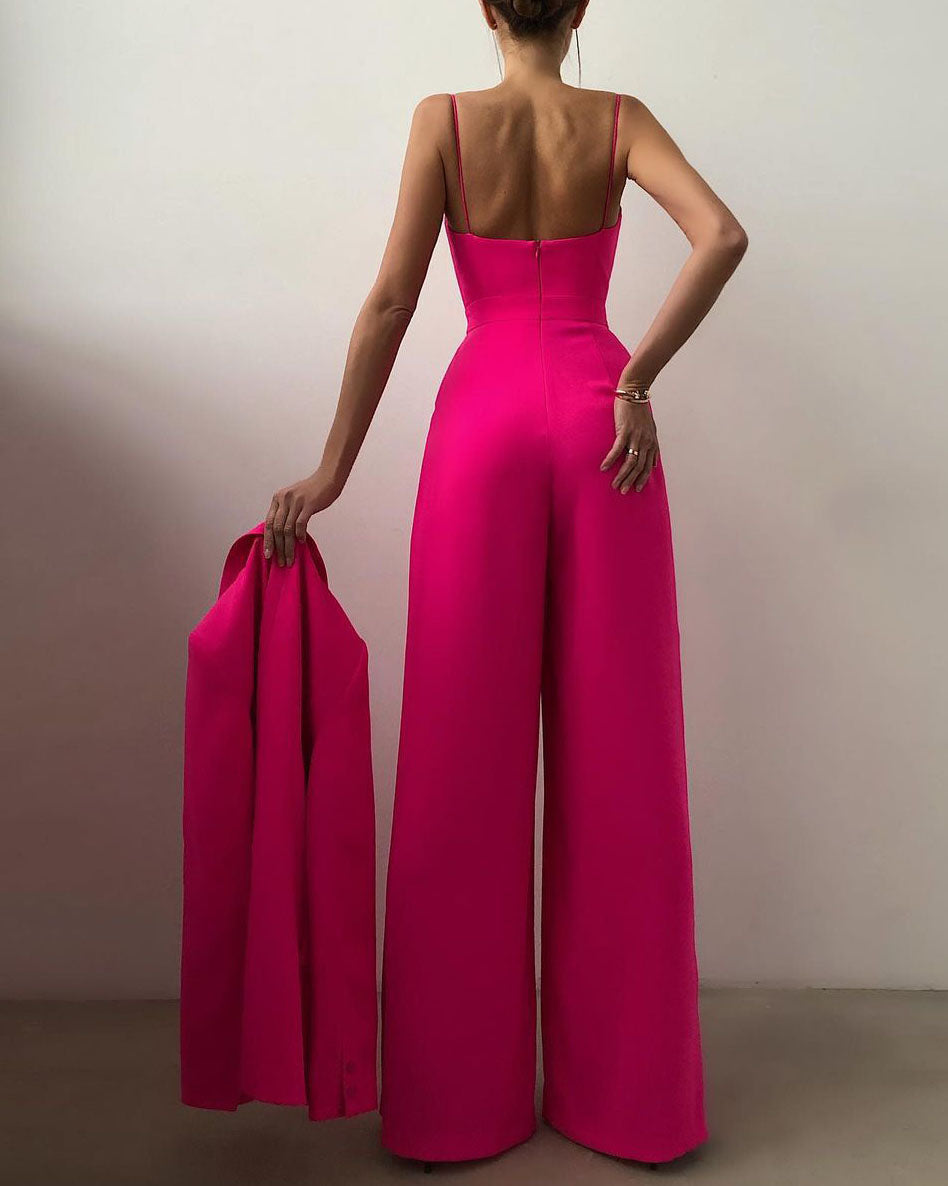 Saige - Jumpsuit mit hoher Taille und geradem Bein und dünnen Trägern