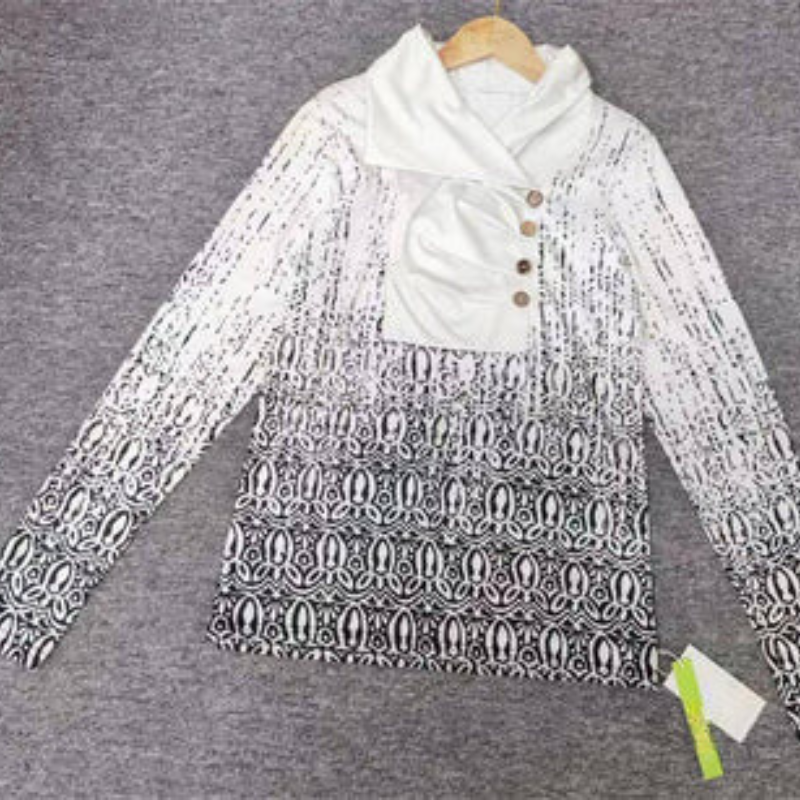 Ashlyne - Asymmetrisches Oberteil mit abstraktem Muster in Schwarz und cremefarbenem Heidekraut