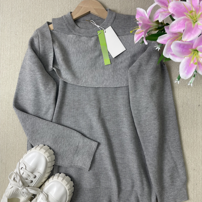 Karliena - Grauer monochromer langärmeliger Pullover