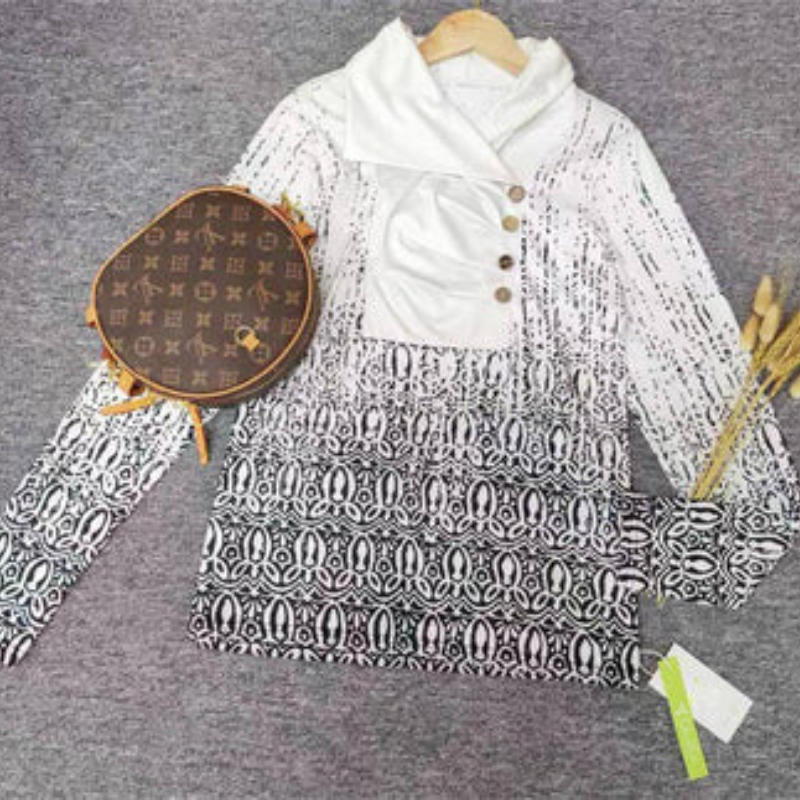 Ashlyne - Asymmetrisches Oberteil mit abstraktem Muster in Schwarz und cremefarbenem Heidekraut