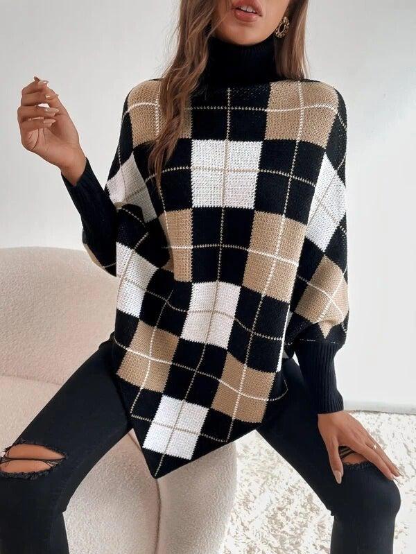 Charine - eleganter Pullover mit geometrischem Muster und hohem Ausschnitt