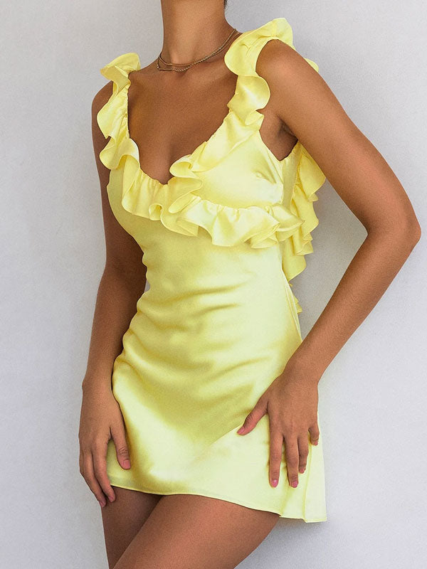 Ayhan Kleid - Gelbes Rüschendress für Sommerausflüge, Partys und Urlaube