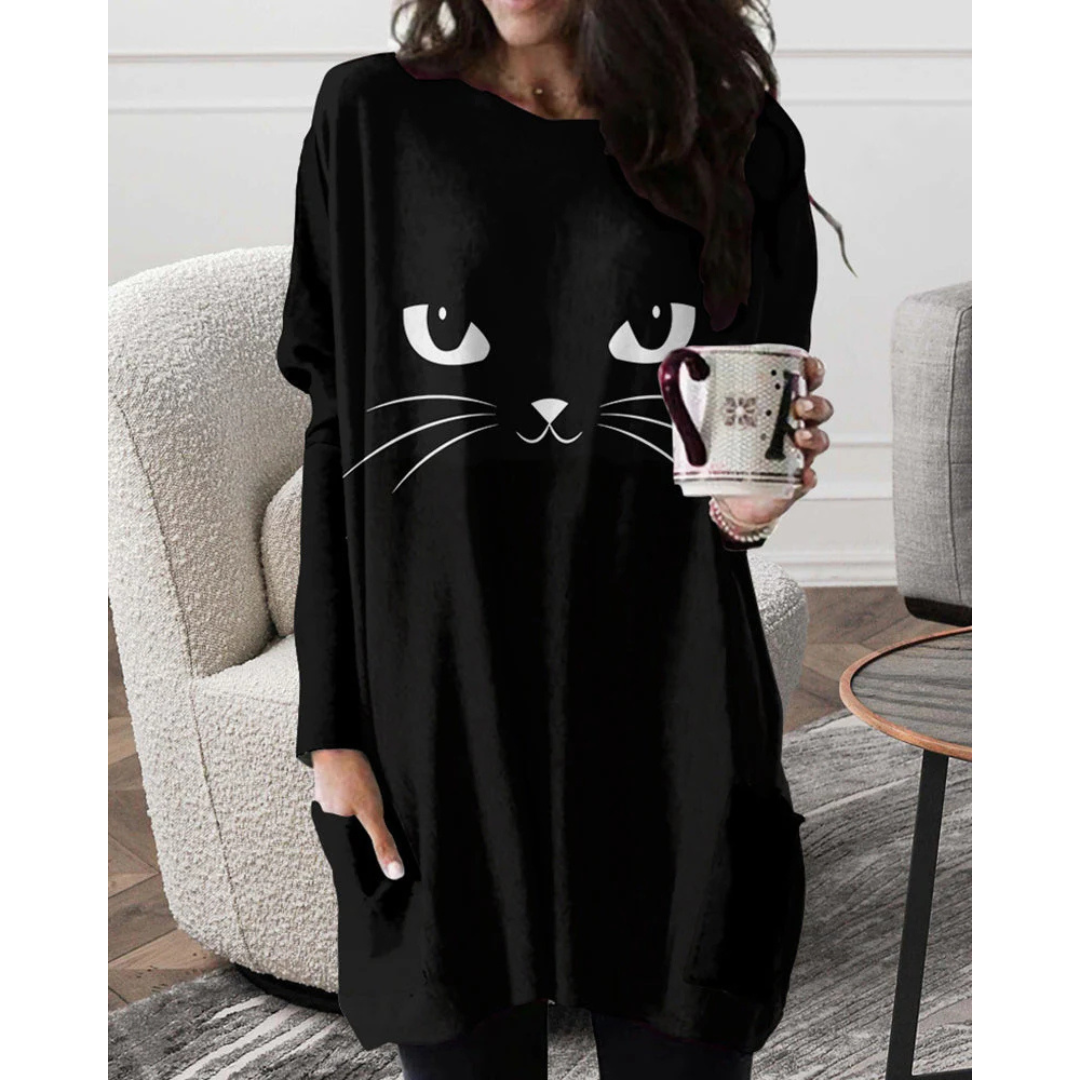 Modernisa | Damen Lange Katzenmuster Pullover | Langarm
