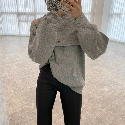 Karliena - Grauer monochromer langärmeliger Pullover