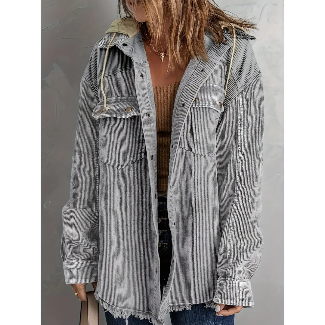 Amma | Damen Winter Langarm Knopf Daunen Jacke | Kapuze