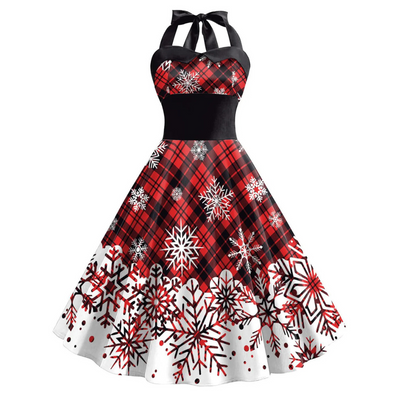 Vrenialinet | Damen Kariertes Weihnachten Neckholder Kleid | Midi