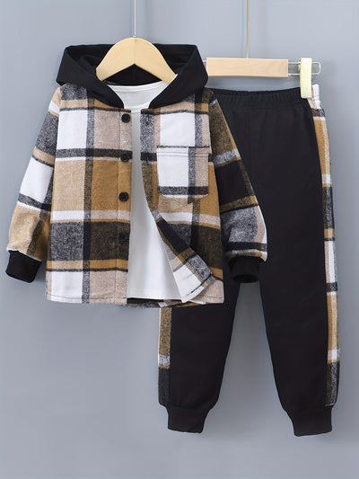 2-teiliges Jungen-Set Jordy mit kariertem Hoodie und Jogginghose