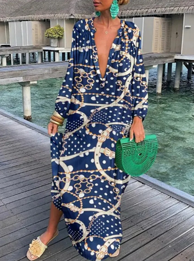 Rebecca - lockeres langärmeliges Kleid mit V-Ausschnitt Temperament & Eleganz