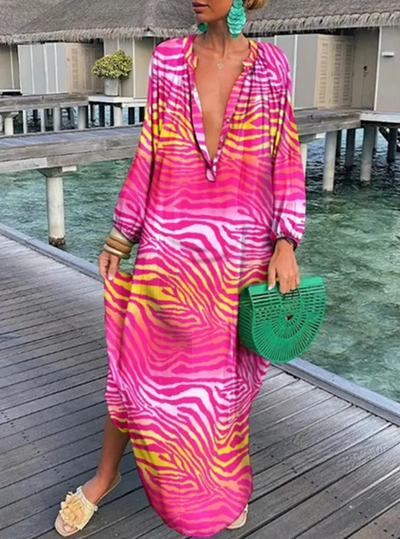 Rebecca - lockeres langärmeliges Kleid mit V-Ausschnitt Temperament & Eleganz