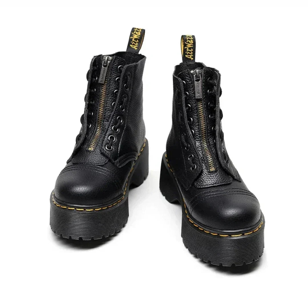 Delicomen | Damen Klassische Plattform Stiefel | Reißverschluss