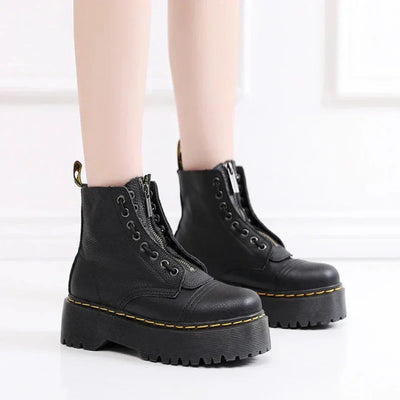 Delicomen | Damen Klassische Plattform Stiefel | Reißverschluss