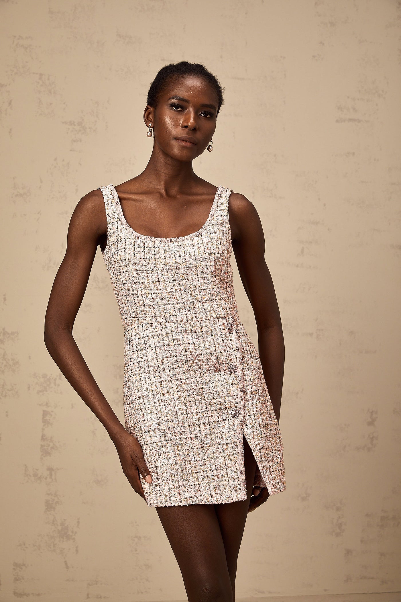 Aoife Rosa verschönertes Tweed-Minikleid