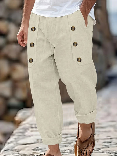 Beslan – Elegante Hose Mit Geradem Bein Und Goldenen Knöpfen