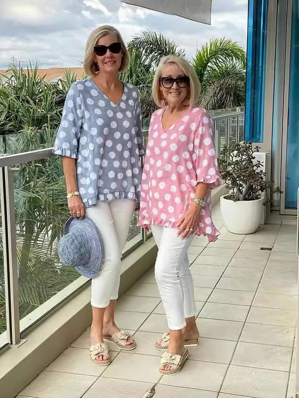 Bequeme Vainelis Polka-Dot Tunika für Damen – Lockere Passform, Pflegeleicht, 8 Größen