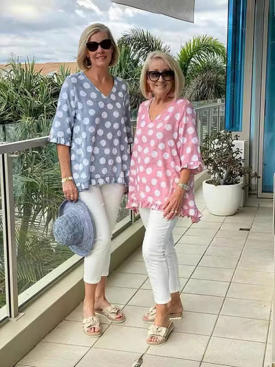 Bequeme Vainelis Polka-Dot Tunika für Damen – Lockere Passform, Pflegeleicht, 8 Größen