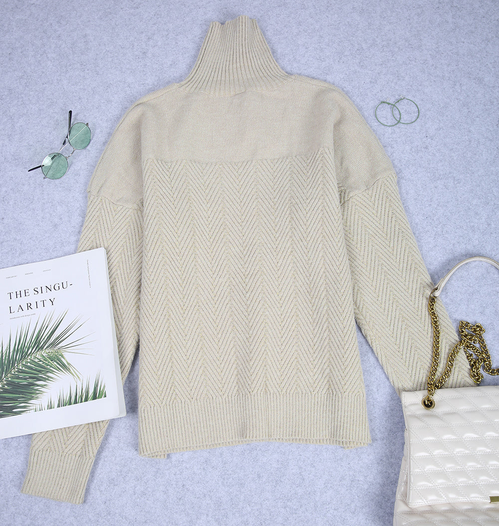 Gal - Chevron Langarm-Pullover mit hohem Halsausschnitt