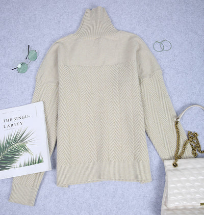 Gal - Chevron Langarm-Pullover mit hohem Halsausschnitt