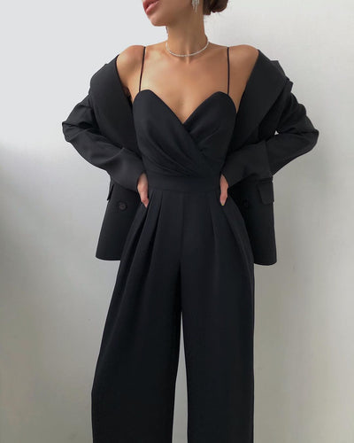 Saige - Jumpsuit mit hoher Taille und geradem Bein und dünnen Trägern