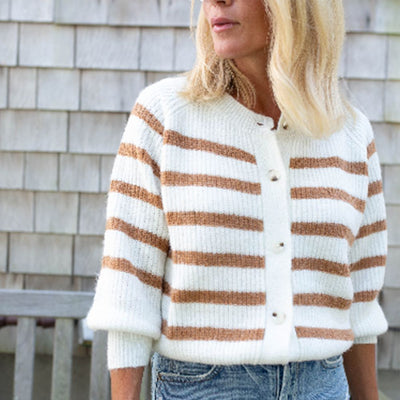Lang - gestreifte langärmelige Strickjacke im Vintage-Stil