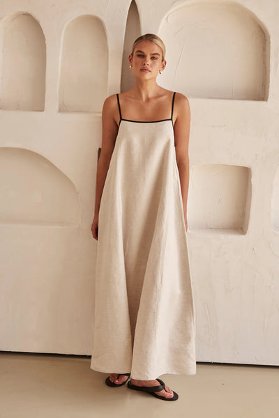 Beige Sommerkleid mit femininem Silhouette – Isara