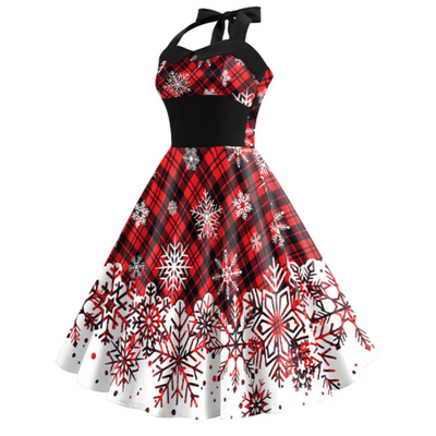 Vrenialinet | Damen Kariertes Weihnachten Neckholder Kleid | Midi
