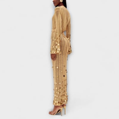 Kathleen - Goldenes Strick-Maxikleid von Dolly