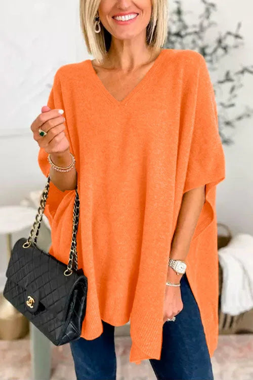 Ruby - schlichter Poncho-Pullover mit V-Ausschnitt, elegante, lockere Passform