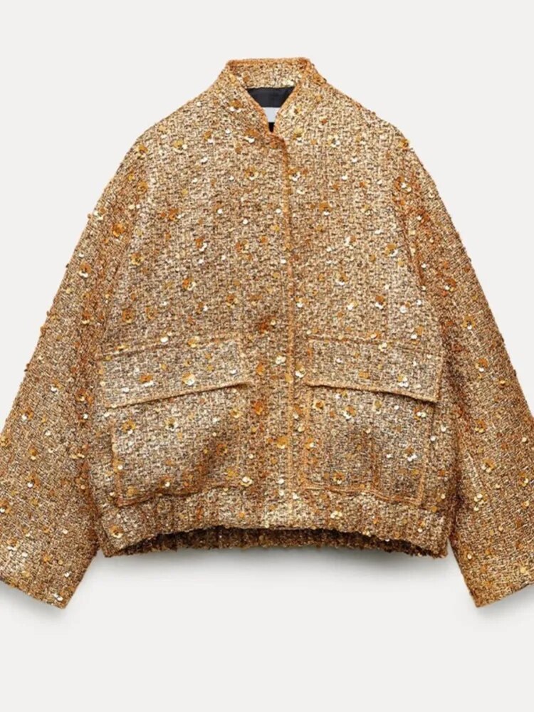 Valerie - schicker Mantel mit goldenen Pailletten für mühelosen Glamour