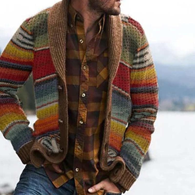 Michael - kuschelige Strickjacke mit Schalkragen und auffälligem Streifenmuster
