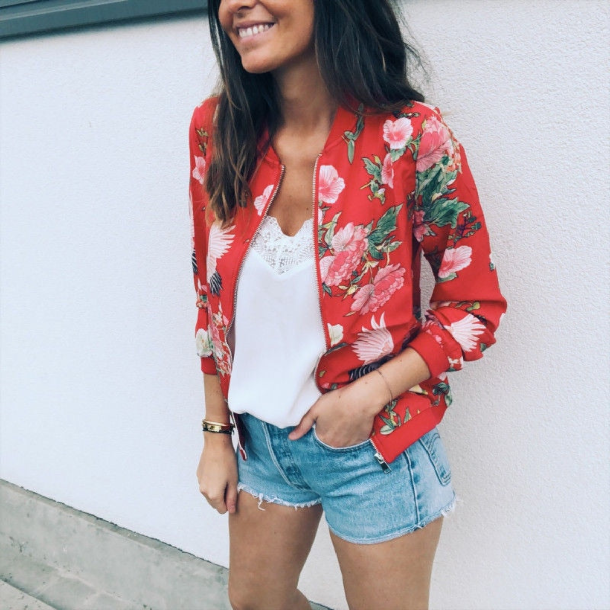Blumen Reißverschluss Jacke für Damen