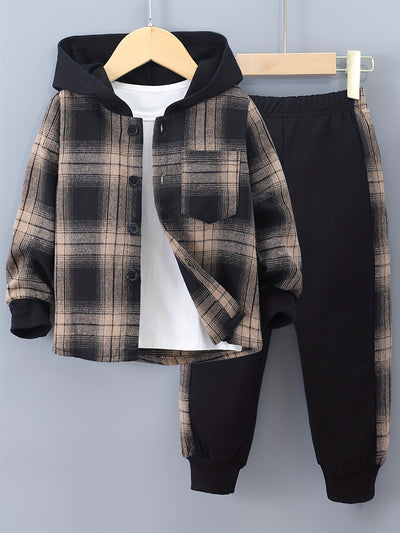 2-teiliges Jungen-Set Jordy mit kariertem Hoodie und Jogginghose