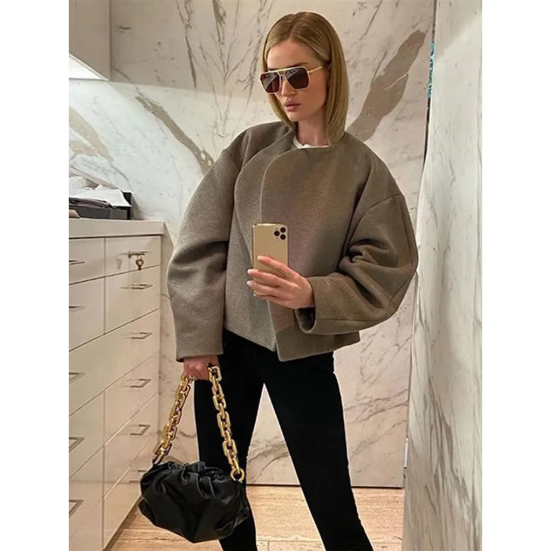Madolim | Damen Elegante Kurze Warme Mantel | Überdimensional