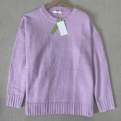 Pearlie -Rosa einfarbig Langarm Pullover mit Rundhalsausschnitt