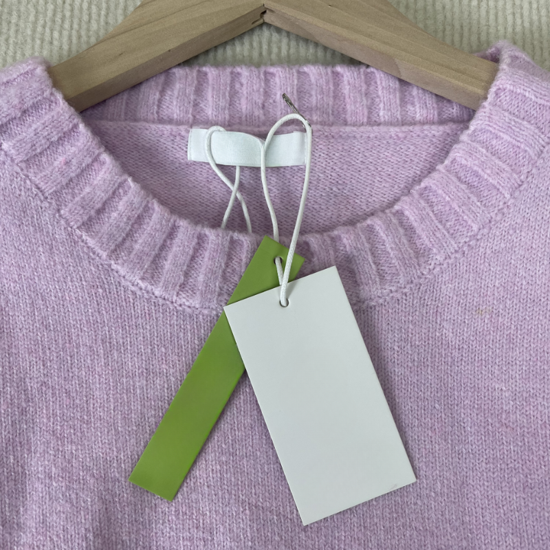 Pearlie -Rosa einfarbig Langarm Pullover mit Rundhalsausschnitt