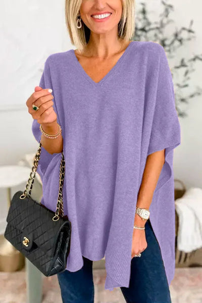 Ruby - schlichter Poncho-Pullover mit V-Ausschnitt, elegante, lockere Passform