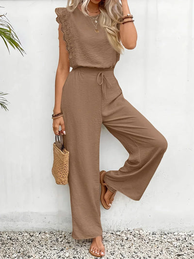 Ziva – Elegantes Spitzenoberteil Und Hose Mit Weitem Bein