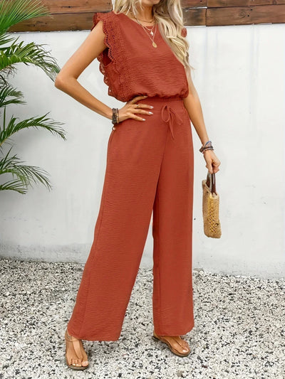 Ziva – Elegantes Spitzenoberteil Und Hose Mit Weitem Bein