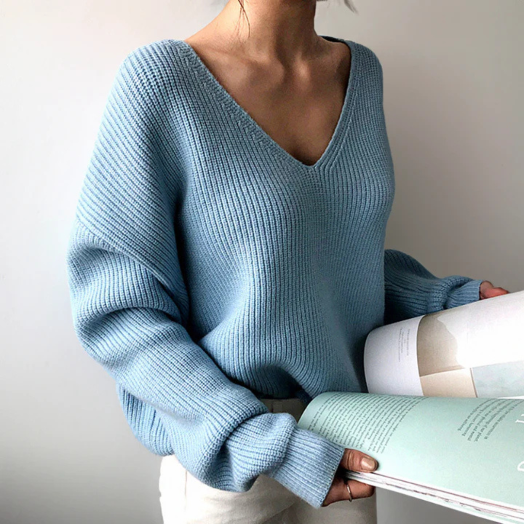 Emmla | Damen Warme V-Ausschnitt Pullover | Langarm