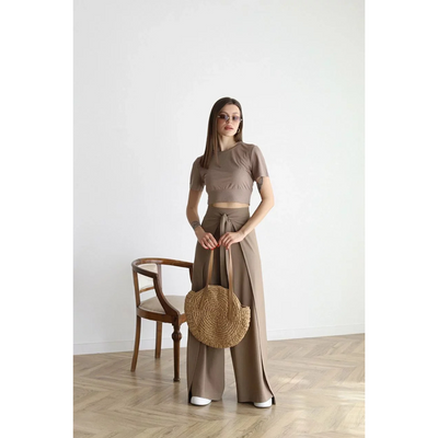 Stacein | Damen Lässige Weitem Bein Hose | Krawatte vorne