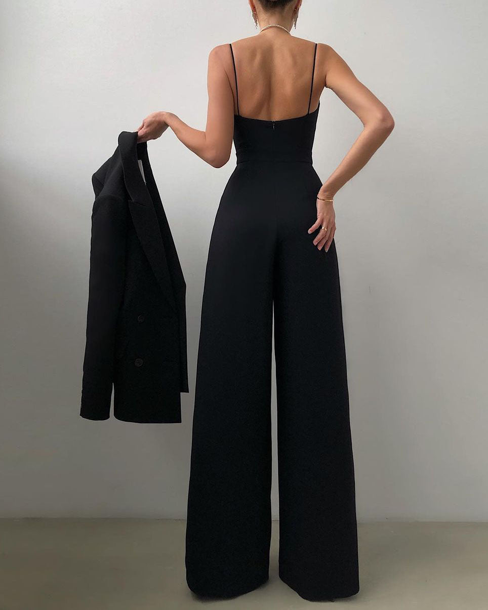 Saige - Jumpsuit mit hoher Taille und geradem Bein und dünnen Trägern