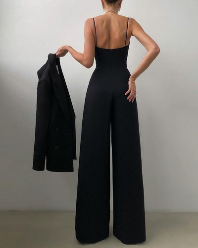 Saige - Jumpsuit mit hoher Taille und geradem Bein und dünnen Trägern
